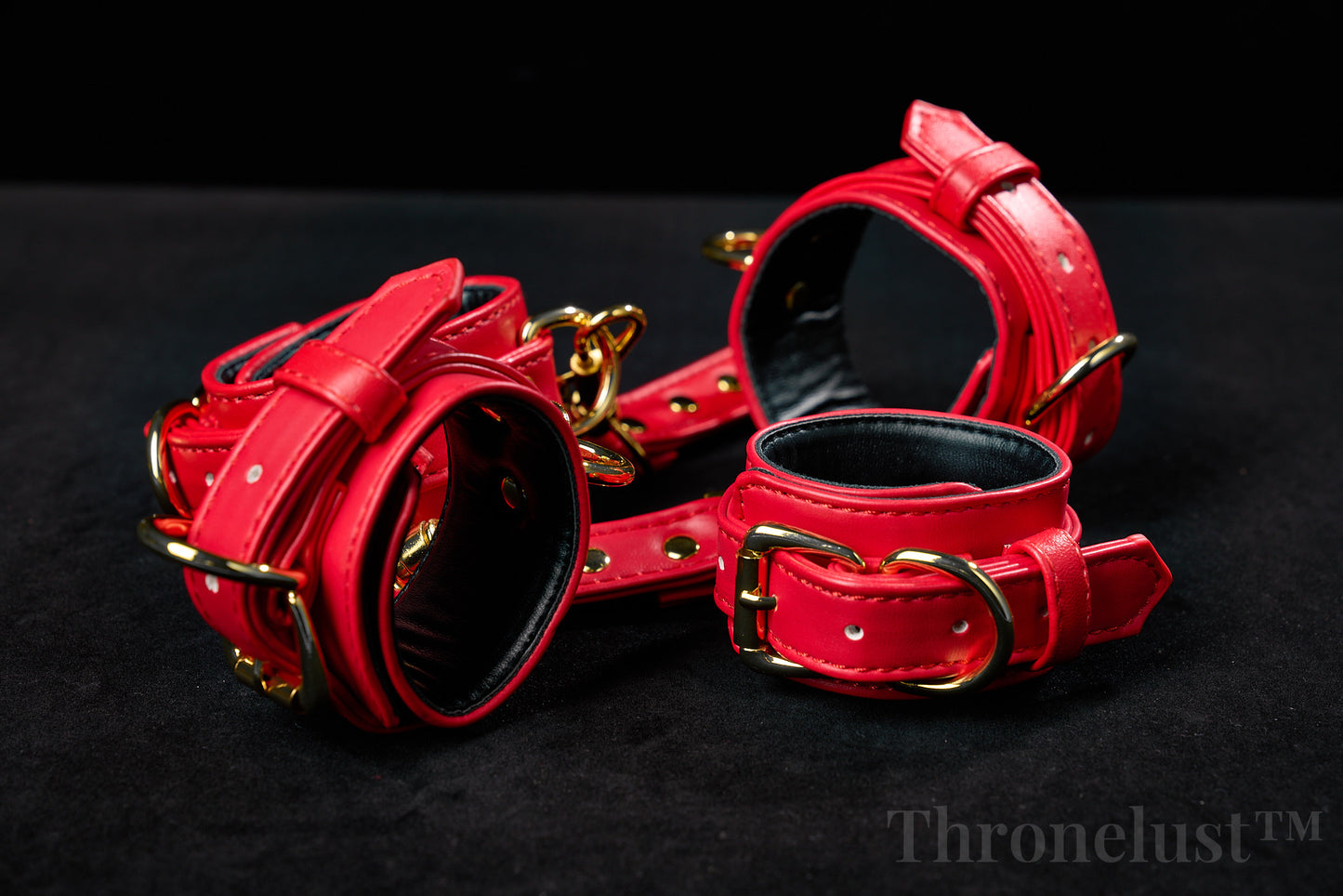 Padded PU Leather Wrist/Ankle Cuffs with D-Ring – Red Adjustable BDSM Restraints