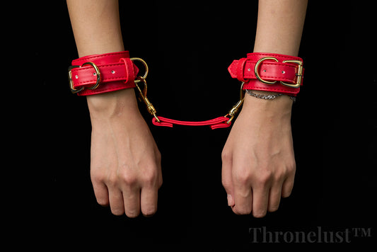 Padded PU Leather Wrist/Ankle Cuffs with D-Ring – Red Adjustable BDSM Restraints