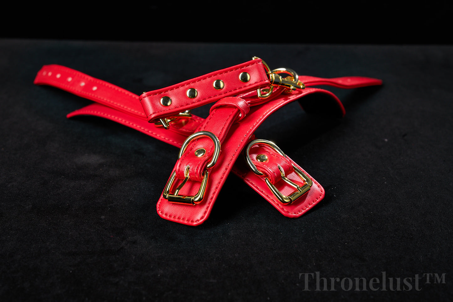 Padded PU Leather Wrist/Ankle Cuffs with D-Ring – Red Adjustable BDSM Restraints