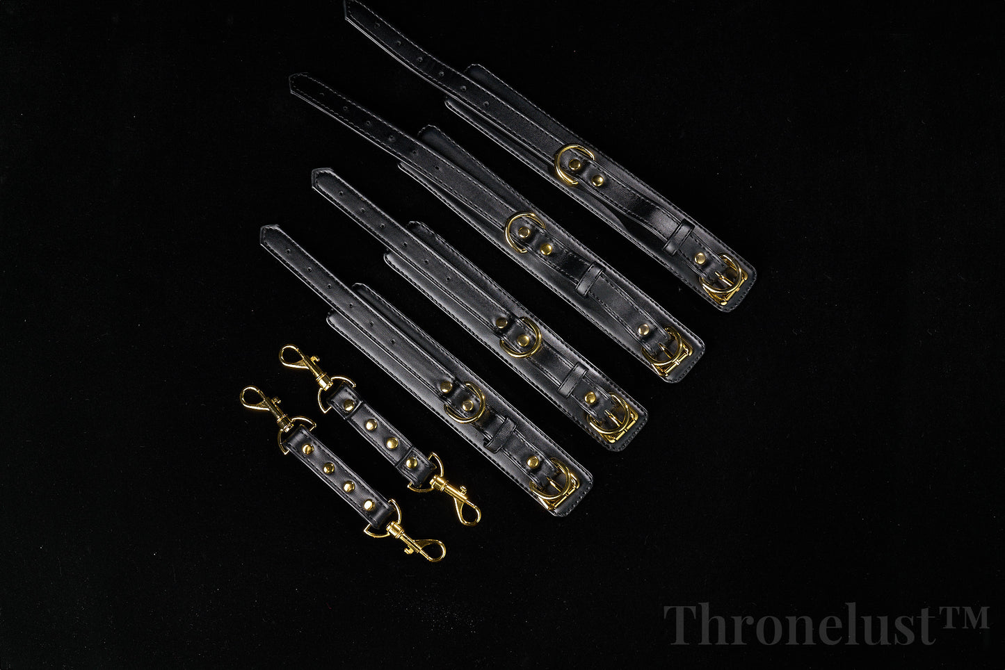 Padded PU Leather Cuffs — Wrist or Ankle, Gold-Tone Hardware, Adjustable D-Rings BLACK
