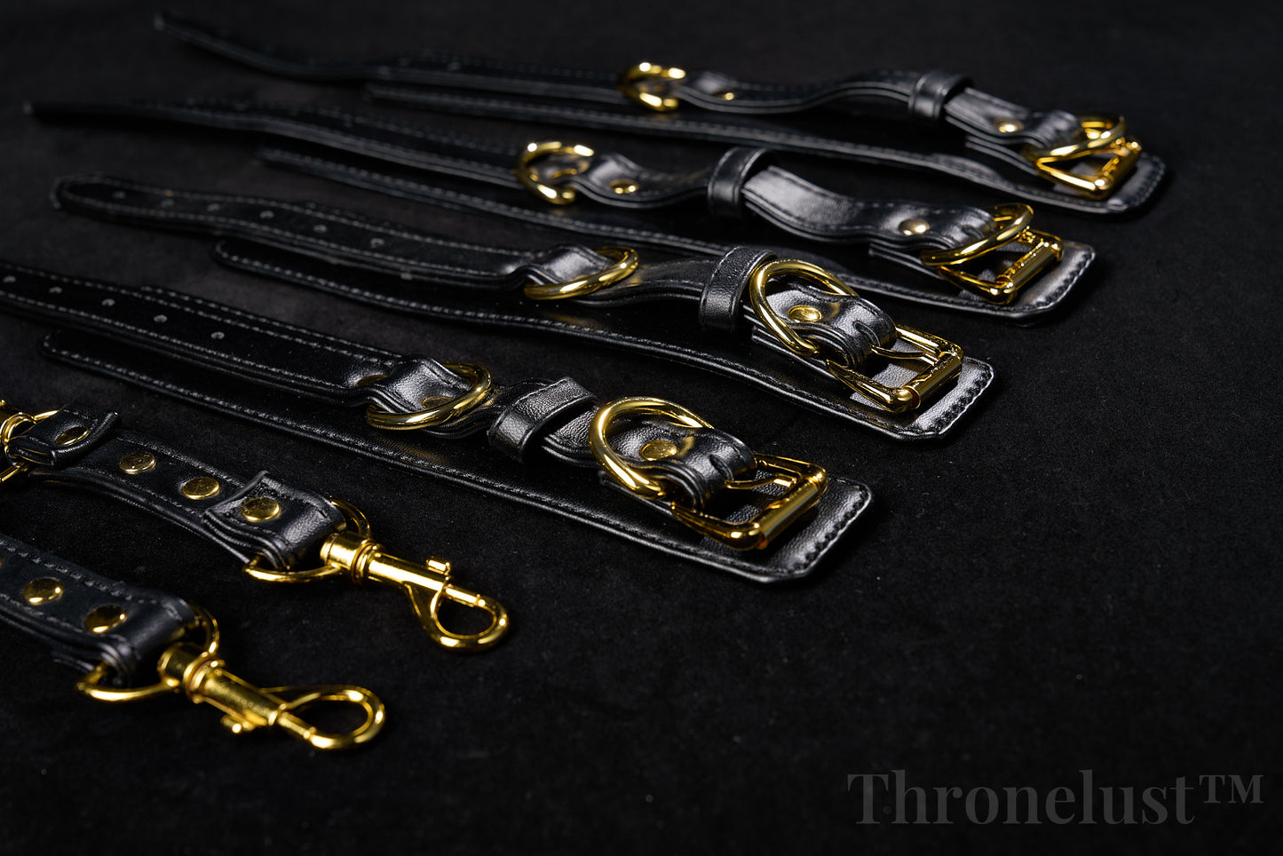 Padded PU Leather Cuffs — Wrist or Ankle, Gold-Tone Hardware, Adjustable D-Rings BLACK