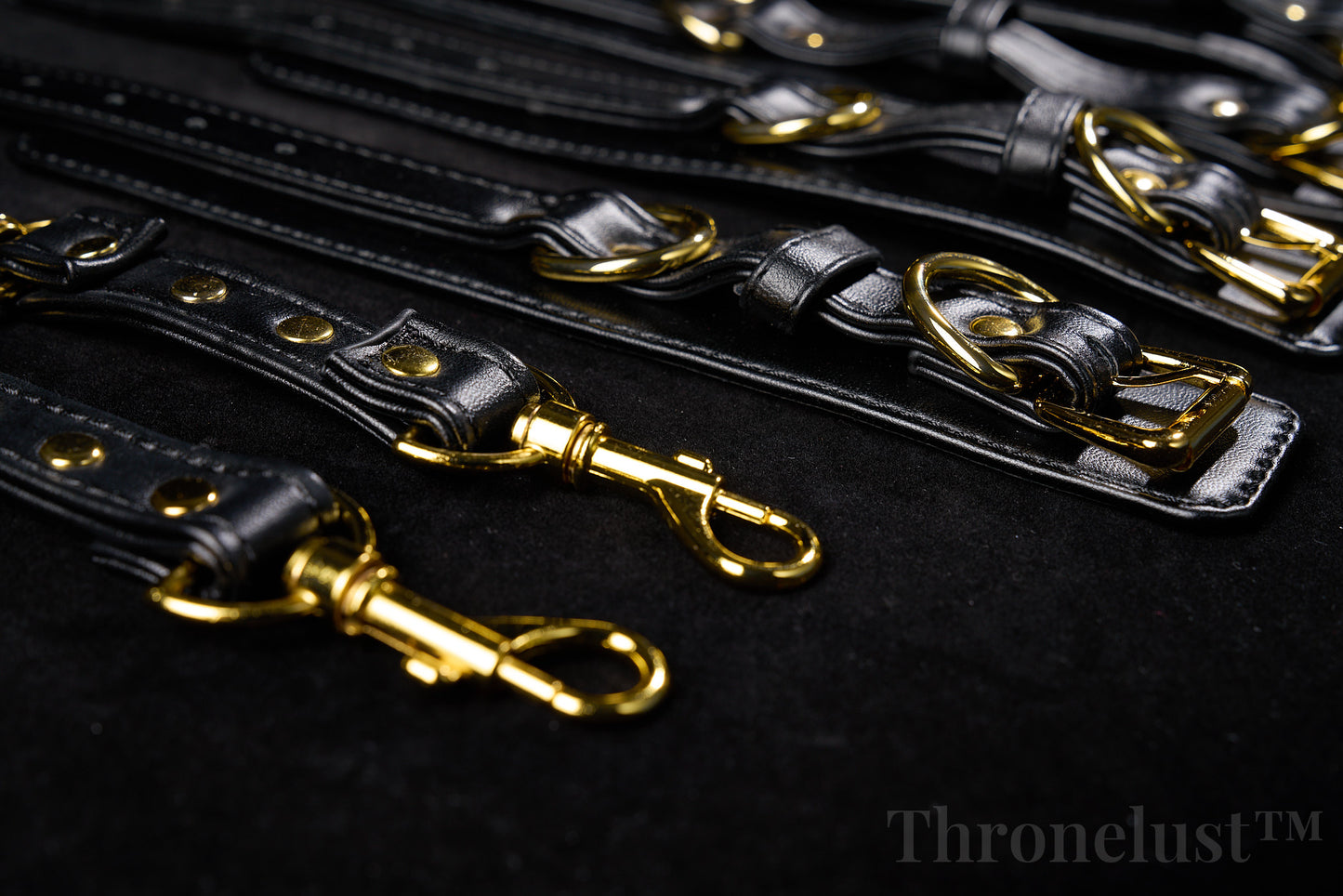 Padded PU Leather Cuffs — Wrist or Ankle, Gold-Tone Hardware, Adjustable D-Rings BLACK