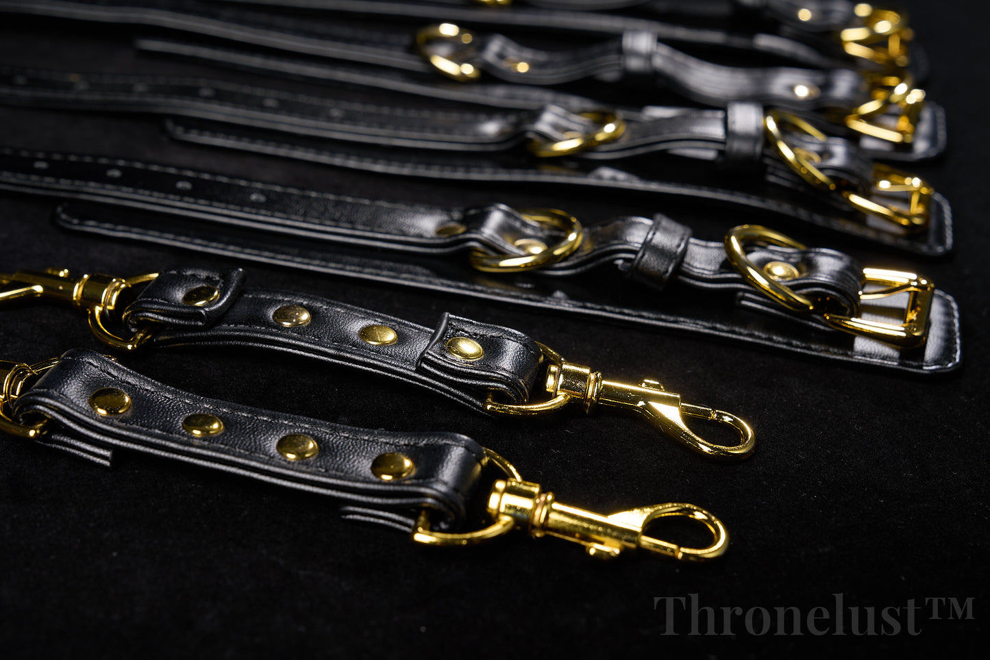 Padded PU Leather Cuffs — Wrist or Ankle, Gold-Tone Hardware, Adjustable D-Rings BLACK