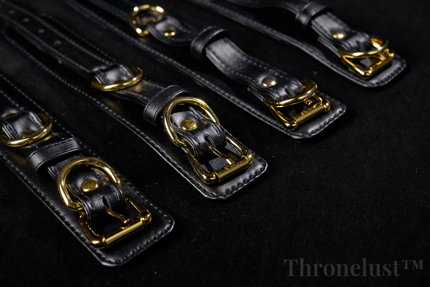 Padded PU Leather Cuffs — Wrist or Ankle, Gold-Tone Hardware, Adjustable D-Rings BLACK
