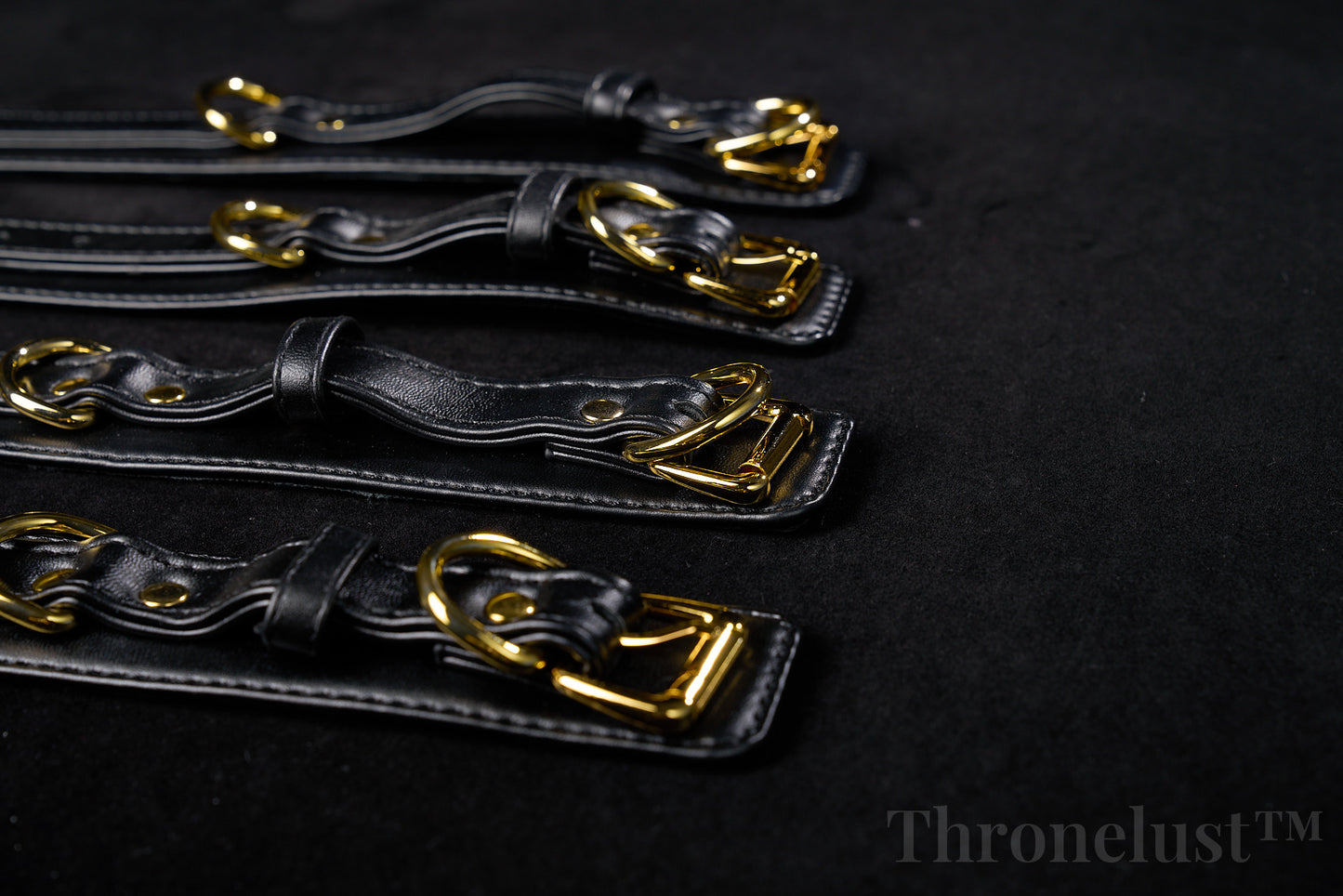 Padded PU Leather Cuffs — Wrist or Ankle, Gold-Tone Hardware, Adjustable D-Rings BLACK