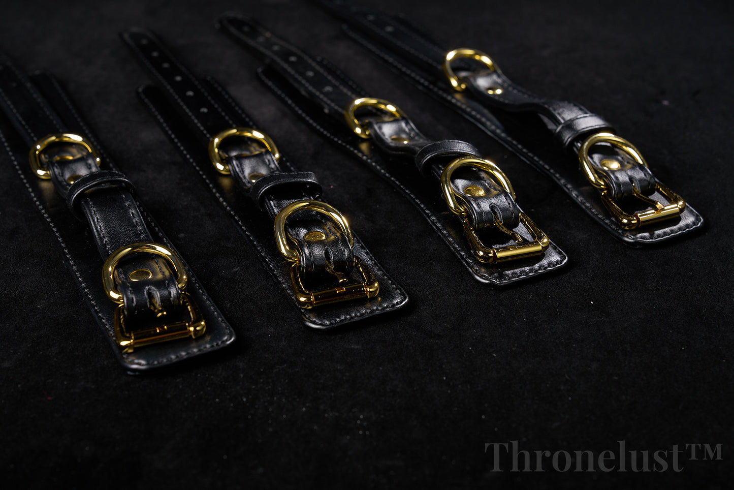 Padded PU Leather Cuffs — Wrist or Ankle, Gold-Tone Hardware, Adjustable D-Rings BLACK