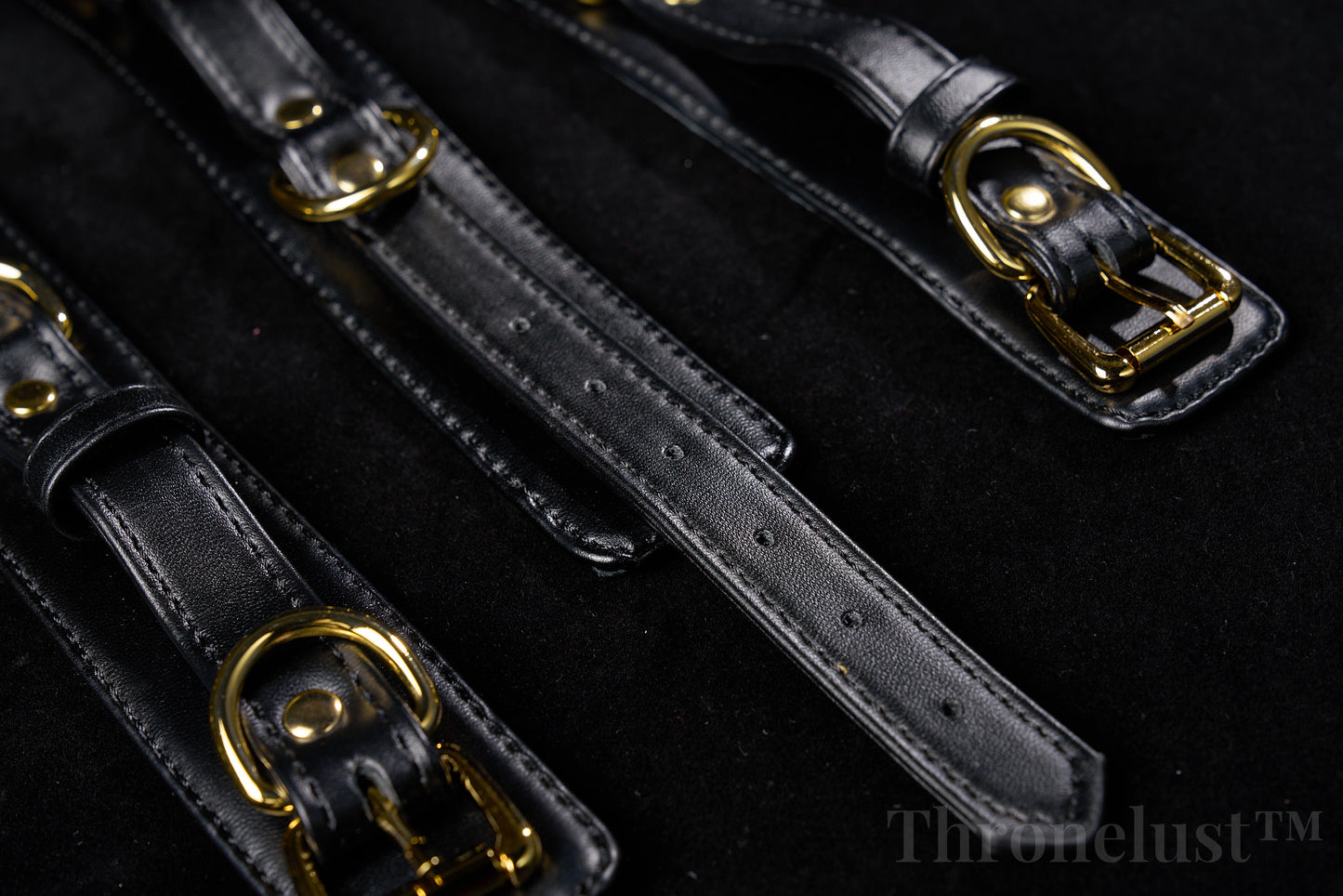 Padded PU Leather Cuffs — Wrist or Ankle, Gold-Tone Hardware, Adjustable D-Rings BLACK