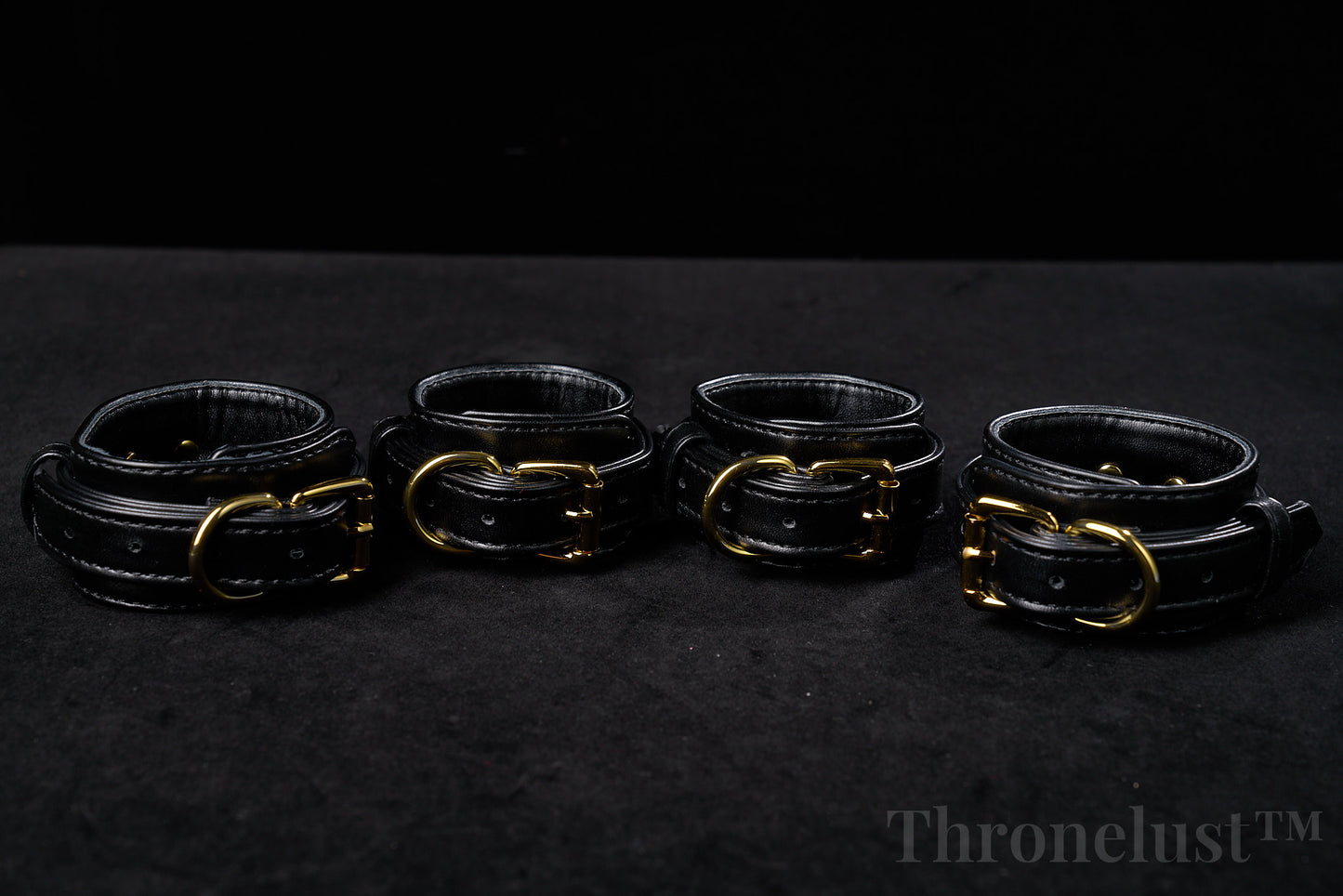 Padded PU Leather Cuffs — Wrist or Ankle, Gold-Tone Hardware, Adjustable D-Rings BLACK