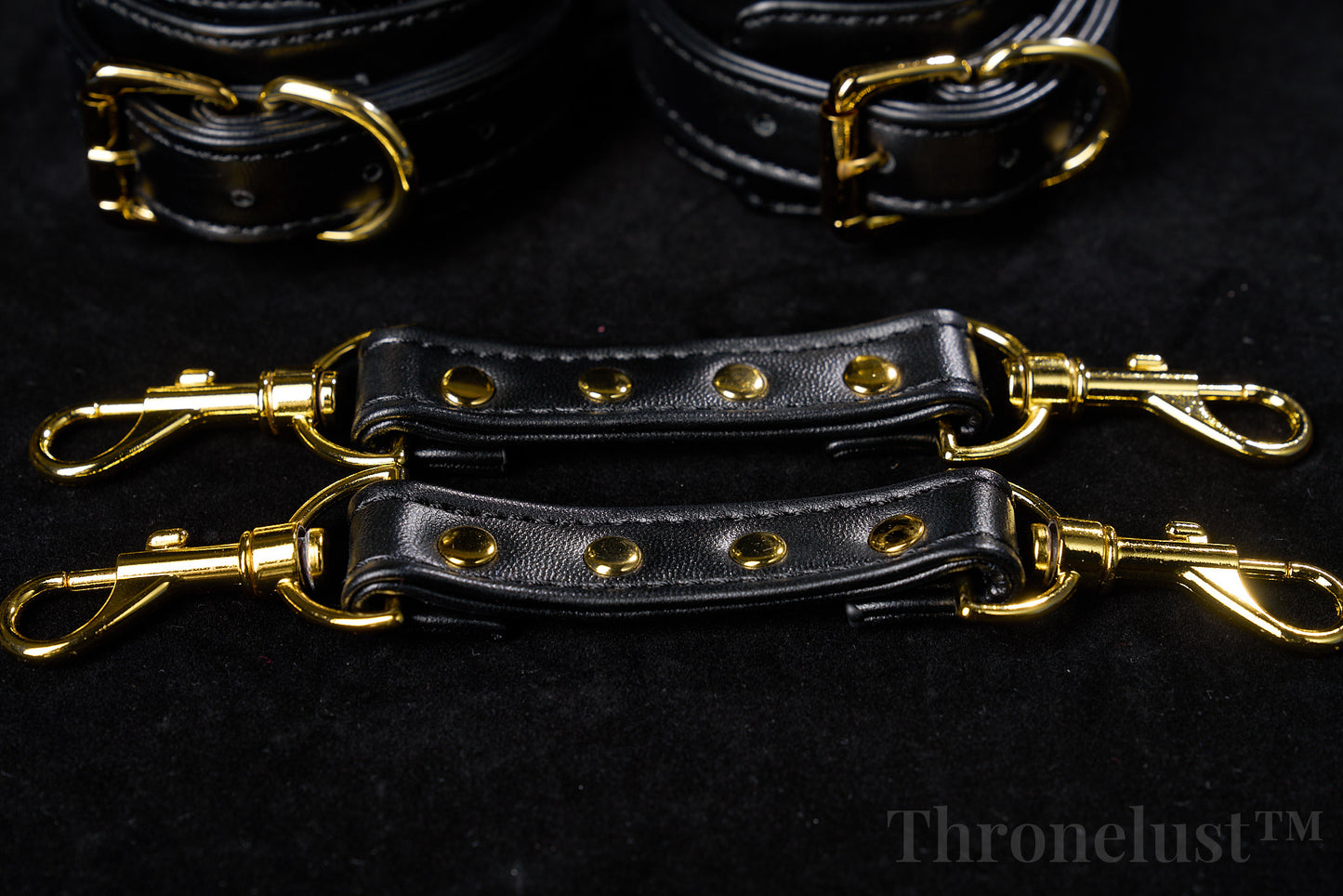 Padded PU Leather Cuffs — Wrist or Ankle, Gold-Tone Hardware, Adjustable D-Rings BLACK