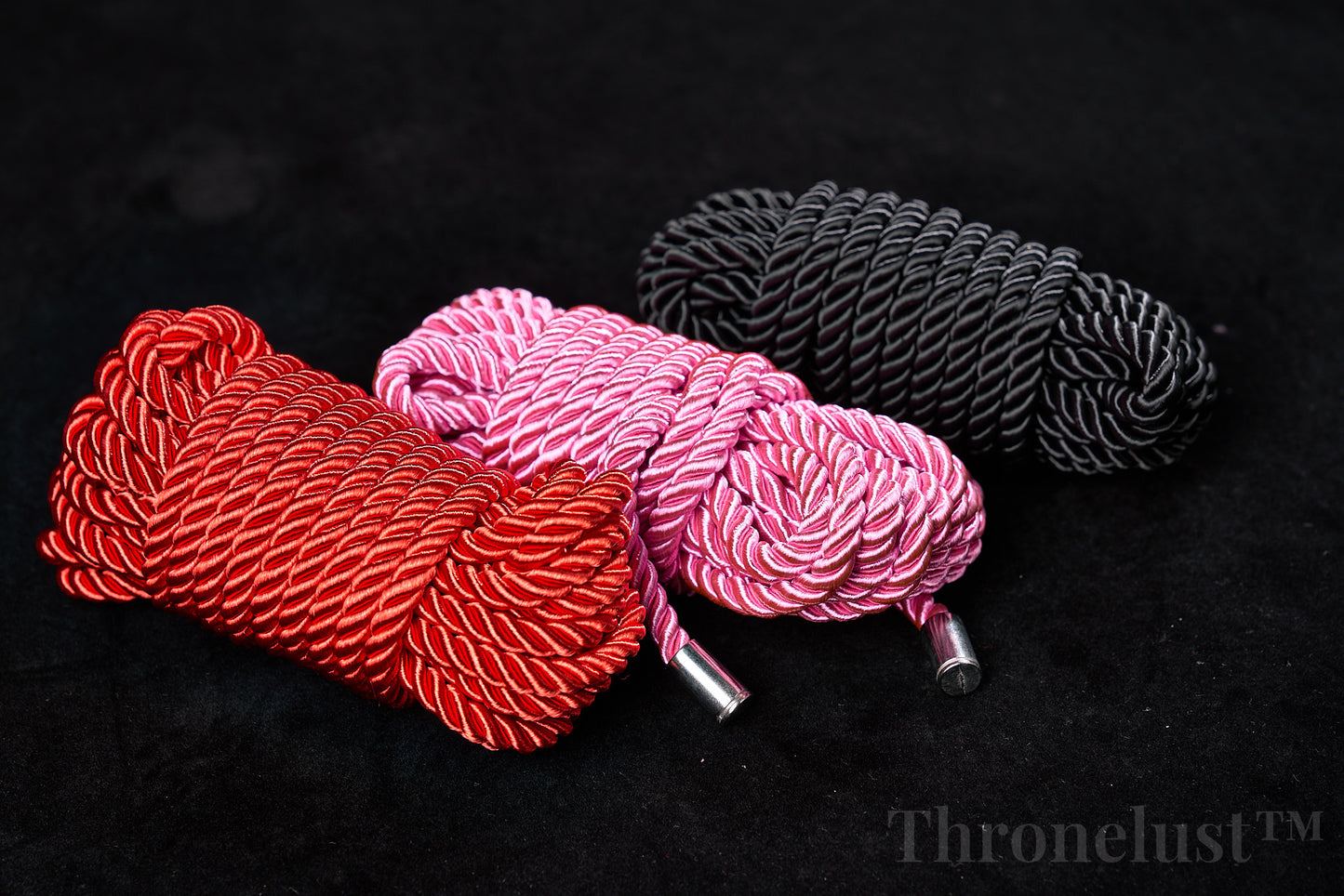 Soft Braided Bondage Rope – 5m Silk-Feel Polyester, Red/Pink/Black