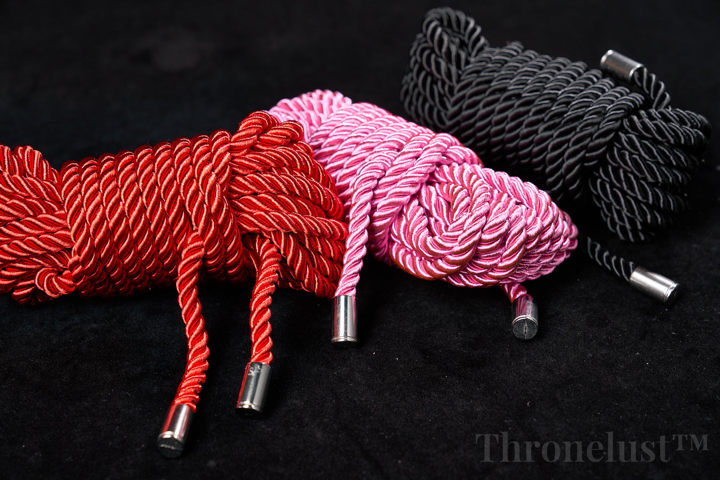 Soft Braided Bondage Rope – 5m Silk-Feel Polyester, Red/Pink/Black