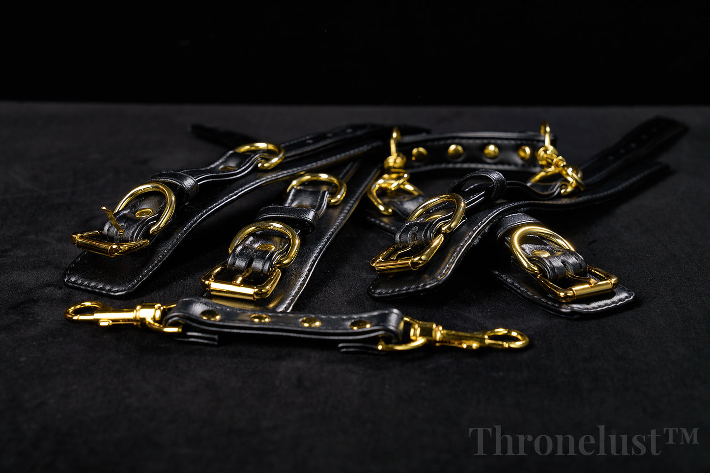 Padded PU Leather Cuffs — Wrist or Ankle, Gold-Tone Hardware, Adjustable D-Rings BLACK