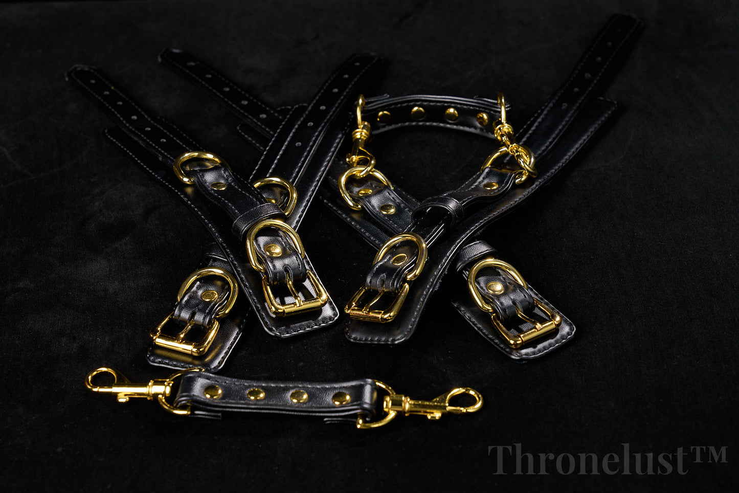 Padded PU Leather Cuffs — Wrist or Ankle, Gold-Tone Hardware, Adjustable D-Rings BLACK