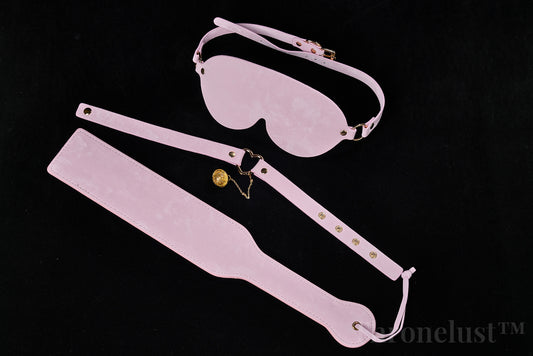 3-Piece PU Leather BDSM Play Set – Paddle, Blindfold & Collar (Pink)