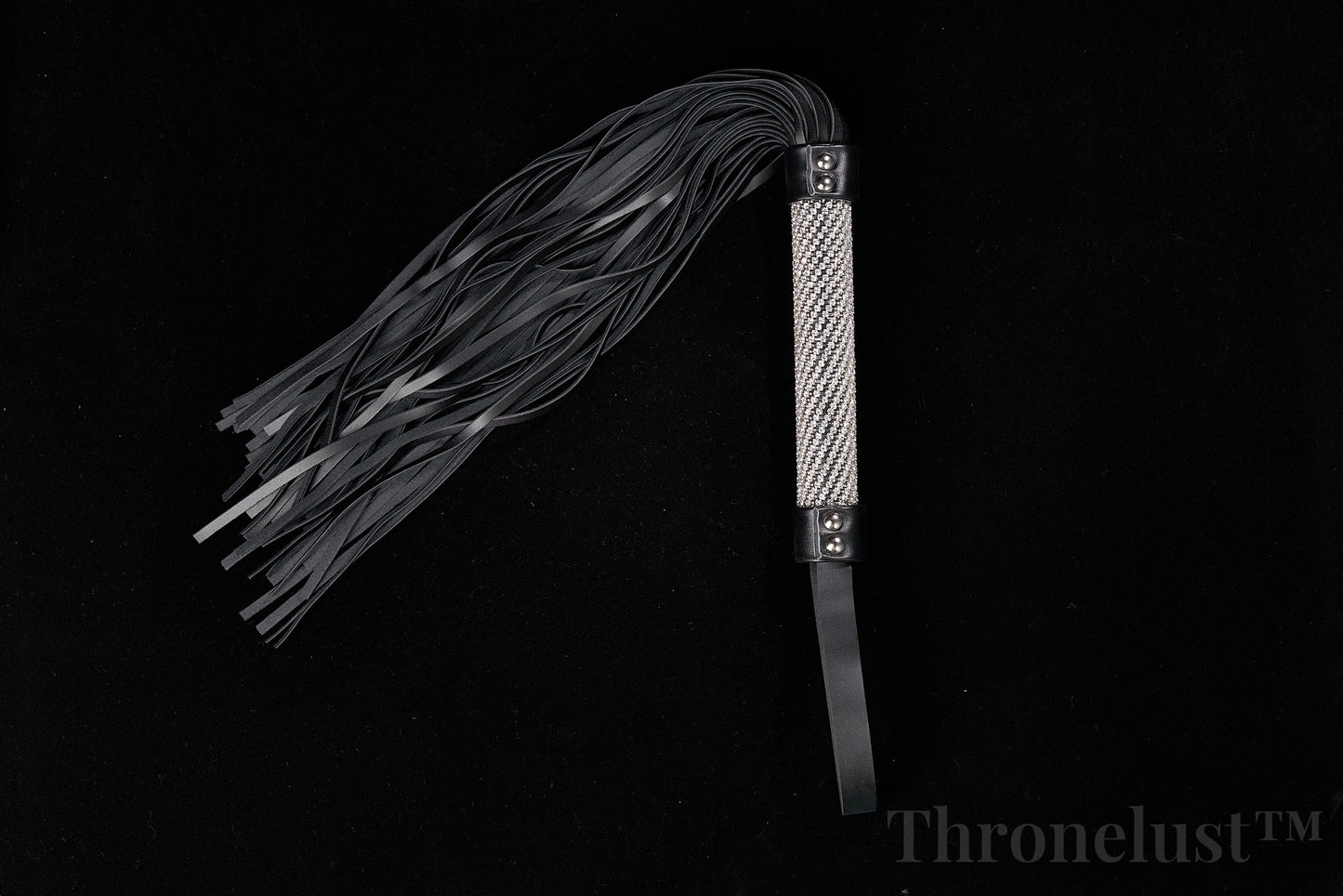 Genuine Leather Flogger – Black BDSM Whip with Crystal-Studded Metal Handle