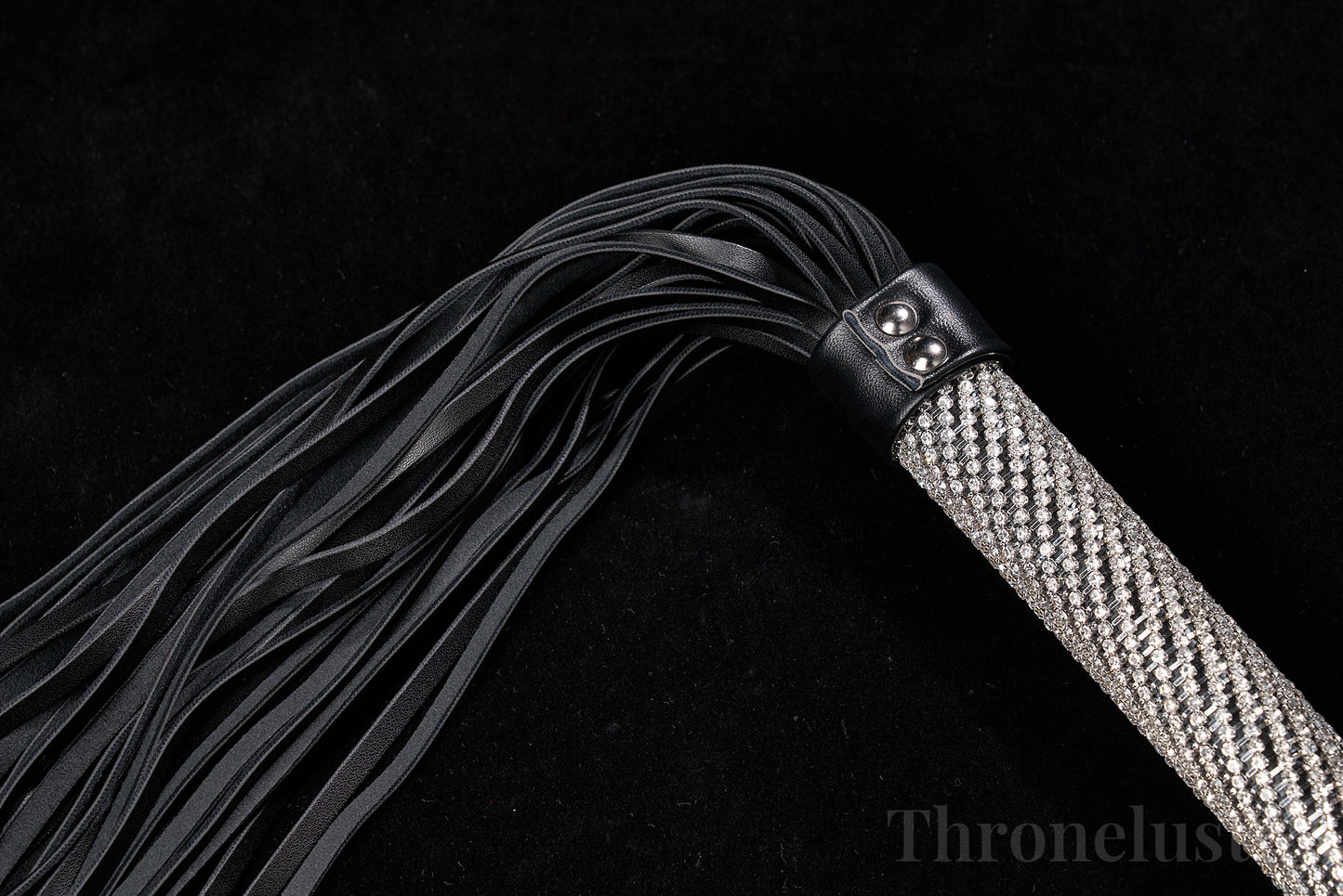 Genuine Leather Flogger – Black BDSM Whip with Crystal-Studded Metal Handle