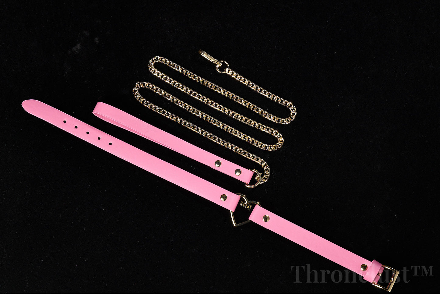 Heart-Ring PU Leather Collar with Chain Leash – Pink BDSM Restraint Accessory