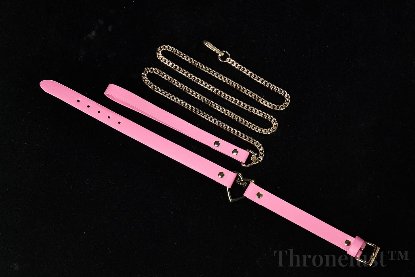 Heart-Ring PU Leather Collar with Chain Leash – Pink BDSM Restraint Accessory