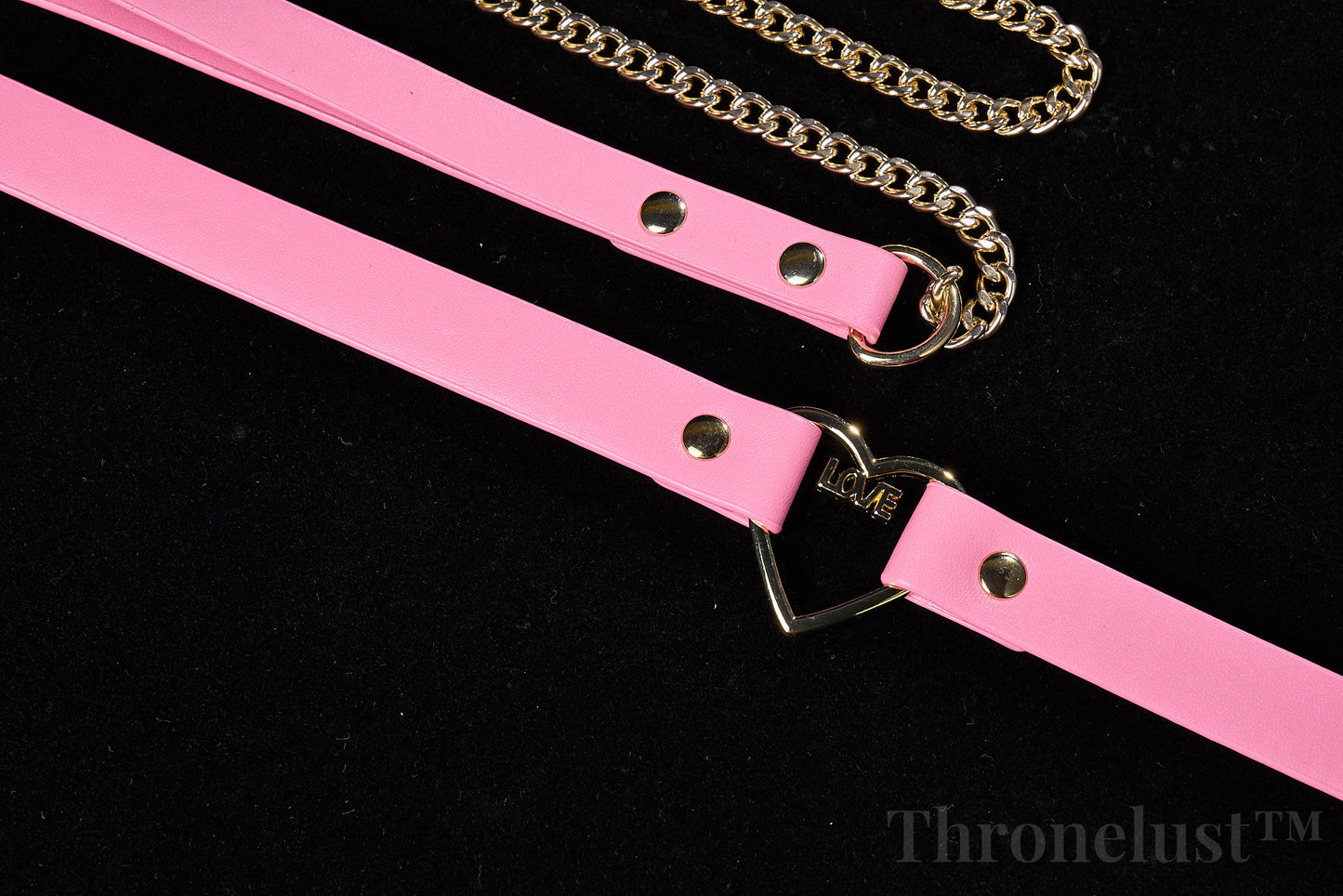 Heart-Ring PU Leather Collar with Chain Leash – Pink BDSM Restraint Accessory