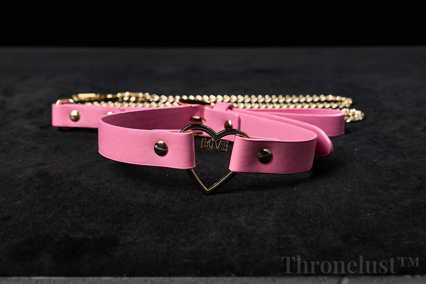 Heart-Ring PU Leather Collar with Chain Leash – Pink BDSM Restraint Accessory