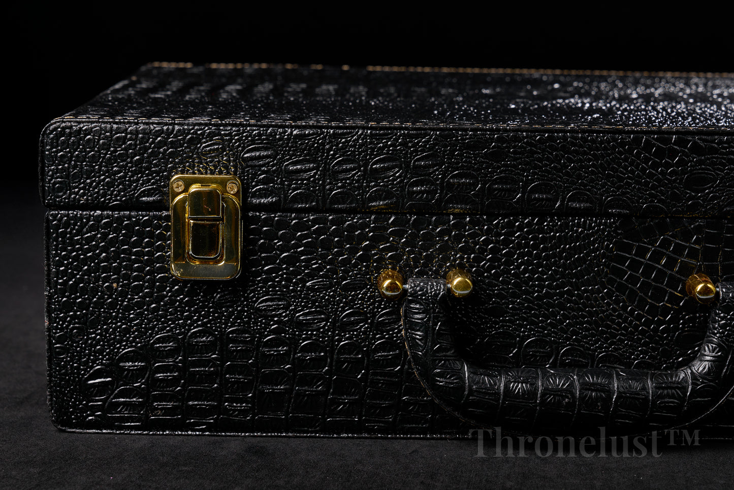 Croc-Embossed PU Leather Storage Case – Black Discreet Organizer Box