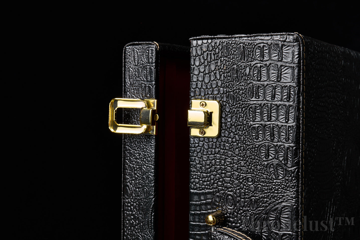 Croc-Embossed PU Leather Storage Case – Black Discreet Organizer Box