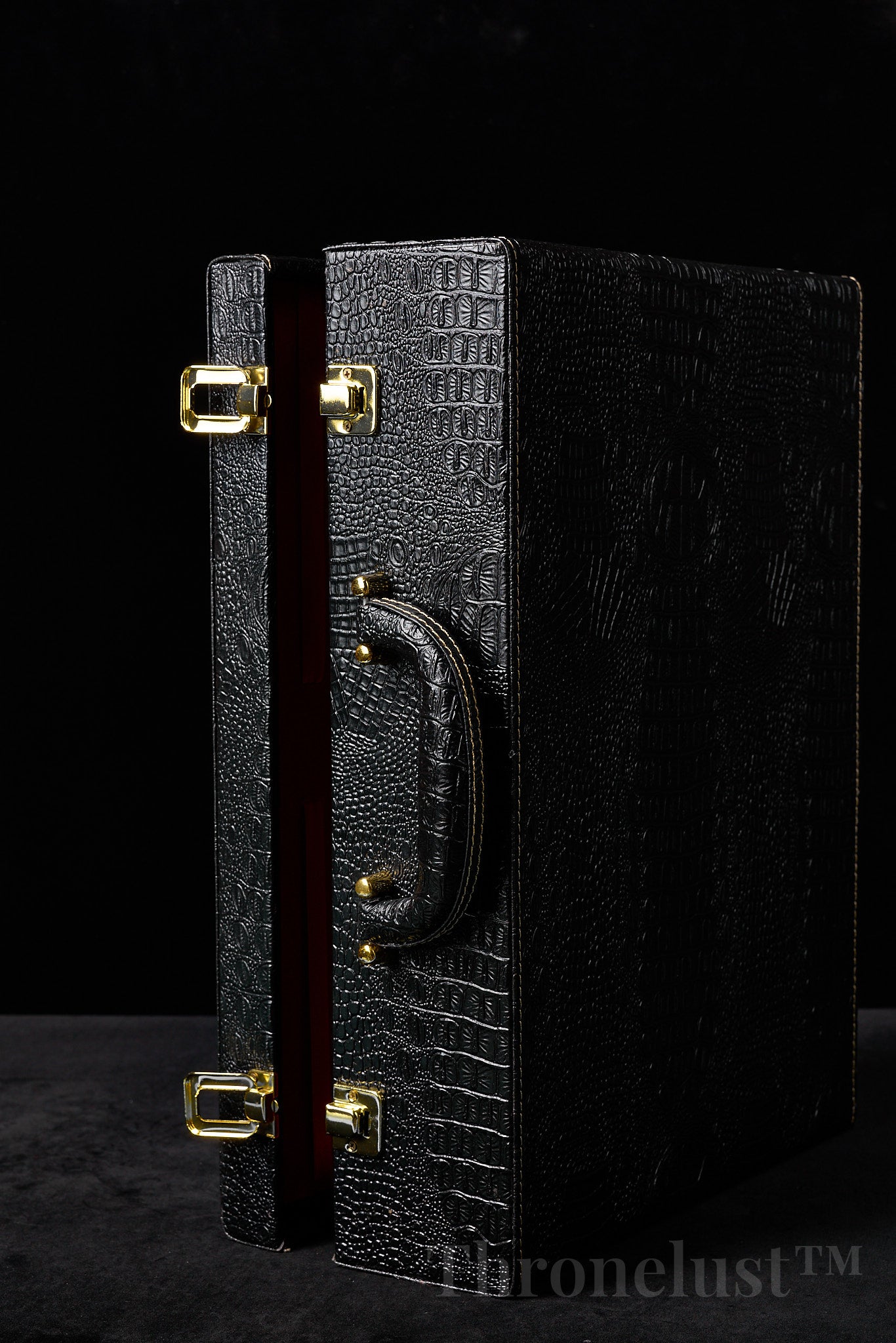 Croc-Embossed PU Leather Storage Case – Black Discreet Organizer Box