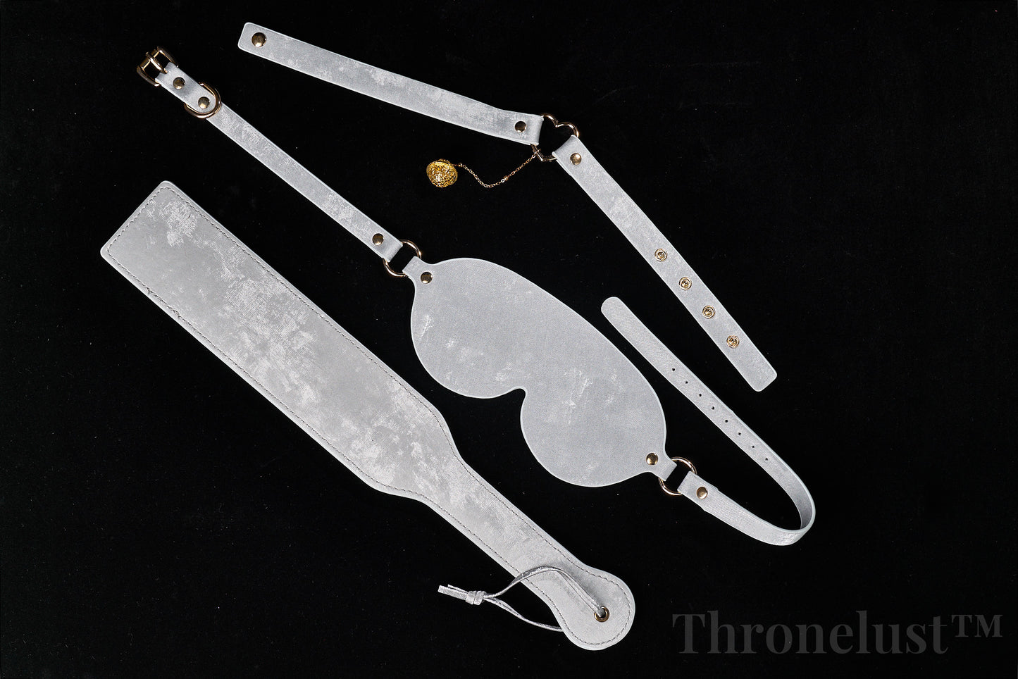 3-Piece PU Leather BDSM Play Set – Silver Paddle, Blindfold & Collar