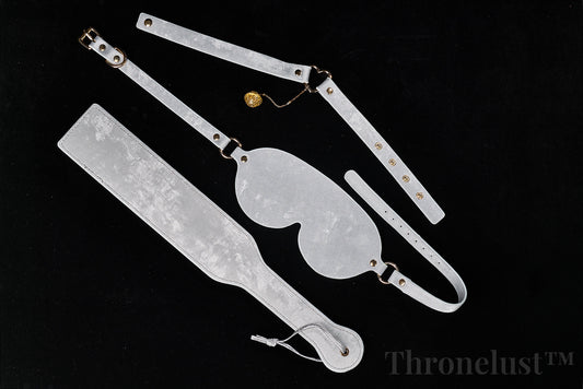 3-Piece PU Leather BDSM Play Set – Silver Paddle, Blindfold & Collar