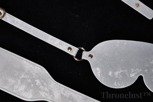 3-Piece PU Leather BDSM Play Set – Silver Paddle, Blindfold & Collar