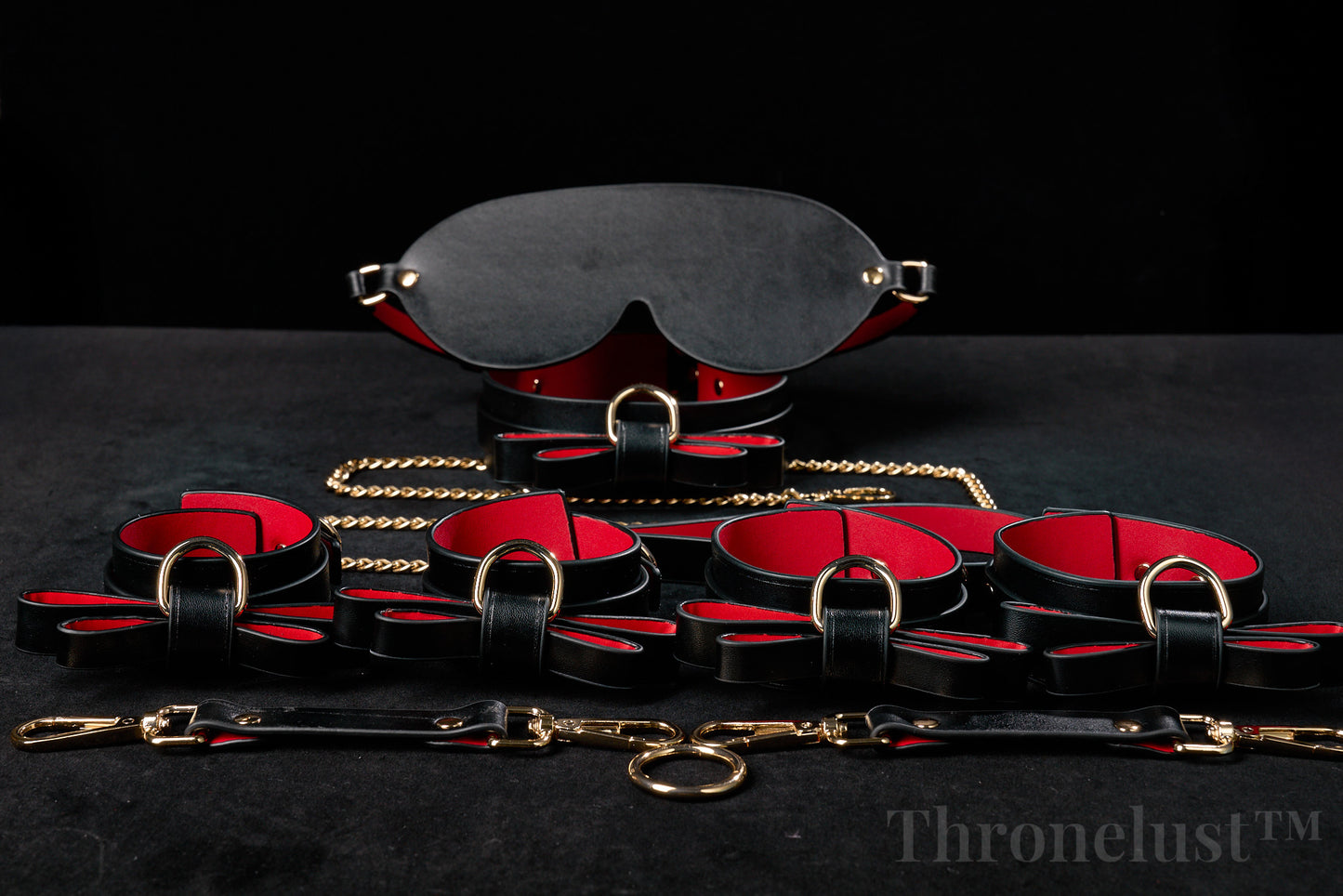 Luxury Bowknot Bondage Set – Leather Collar, Cuffs, Ankle Restraints, Leash & Eye Mask | BDSM Restraint Kit