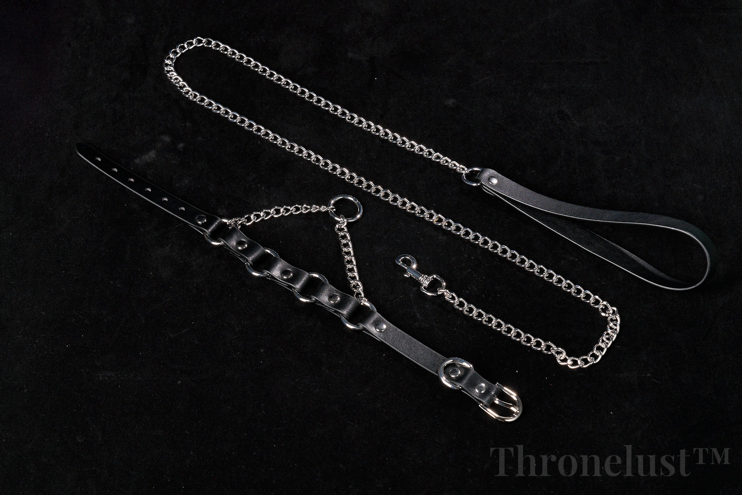 PU Leather Collar with Metal Chain Leash – Adjustable BDSM Restraint | Thronelust™