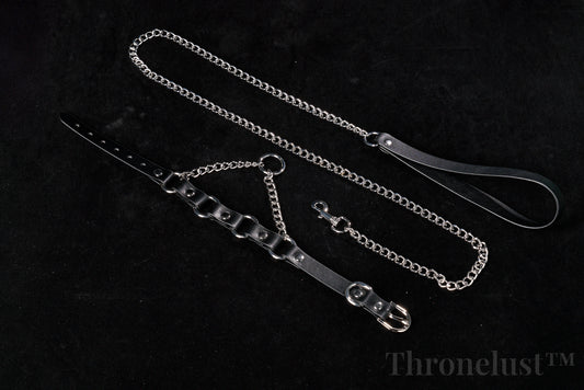 PU Leather Collar with Metal Chain Leash – Adjustable BDSM Restraint | Thronelust™