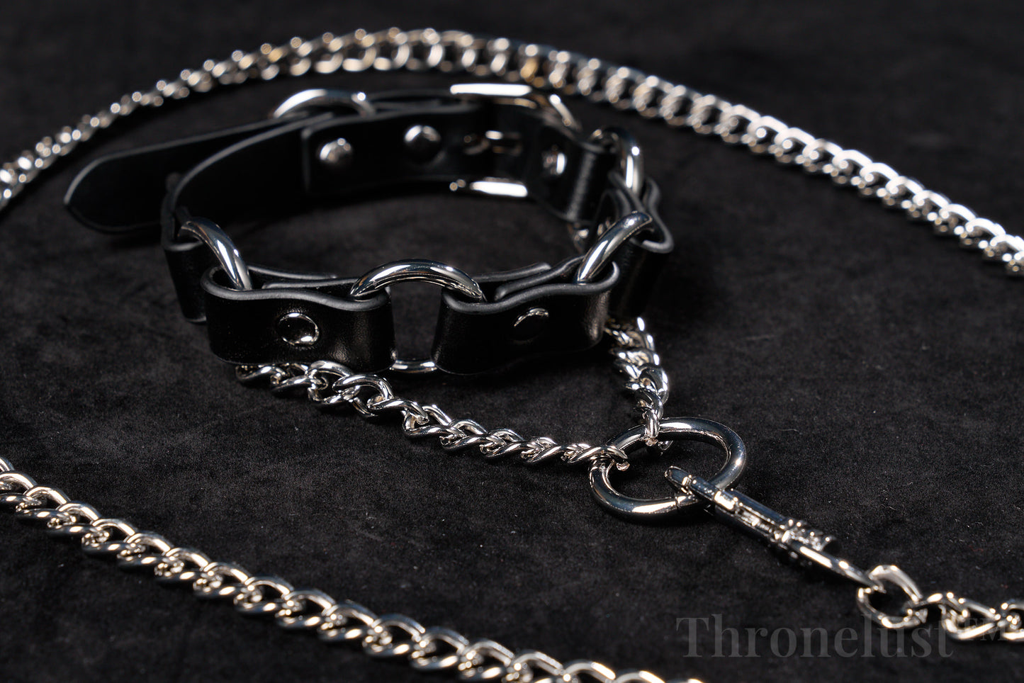 PU Leather Collar with Metal Chain Leash – Adjustable BDSM Restraint | Thronelust™