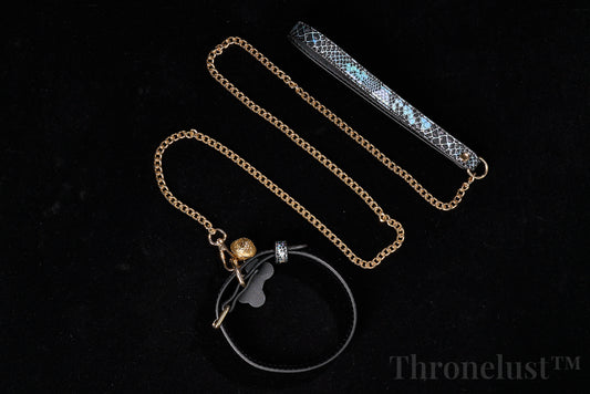 Snake-Pattern PU Leather Collar with Gold Chain Leash – Luxury BDSM Restraint | Thronelust™