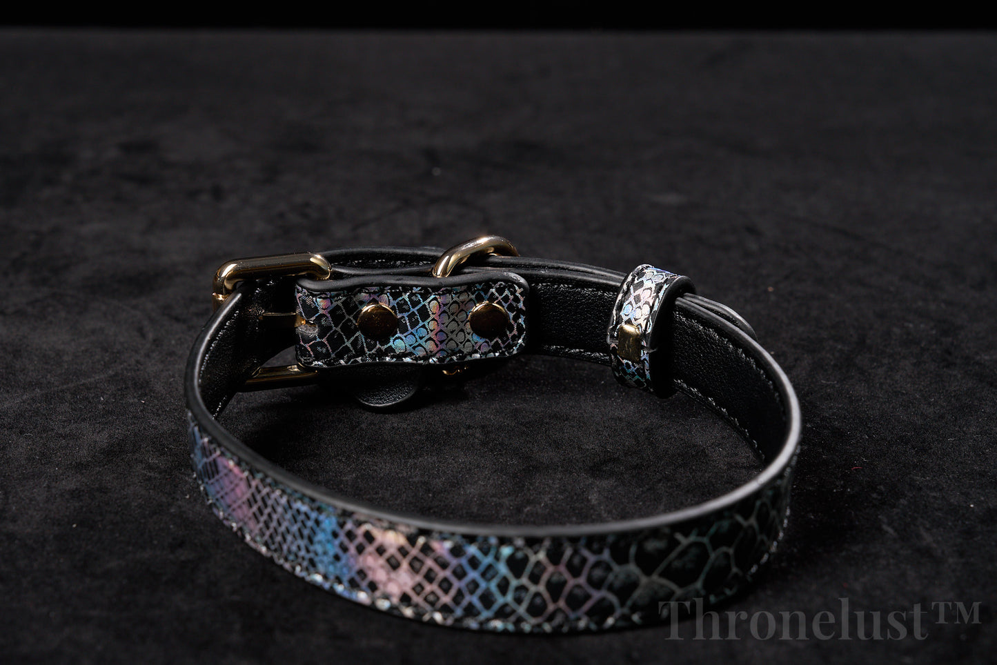 Snake-Pattern PU Leather Collar with Gold Chain Leash – Luxury BDSM Restraint | Thronelust™