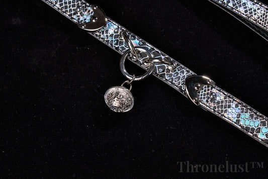 Snake-Pattern PU Leather Collar with Silver Chain Leash – Thronelust™ BDSM Puppy Play