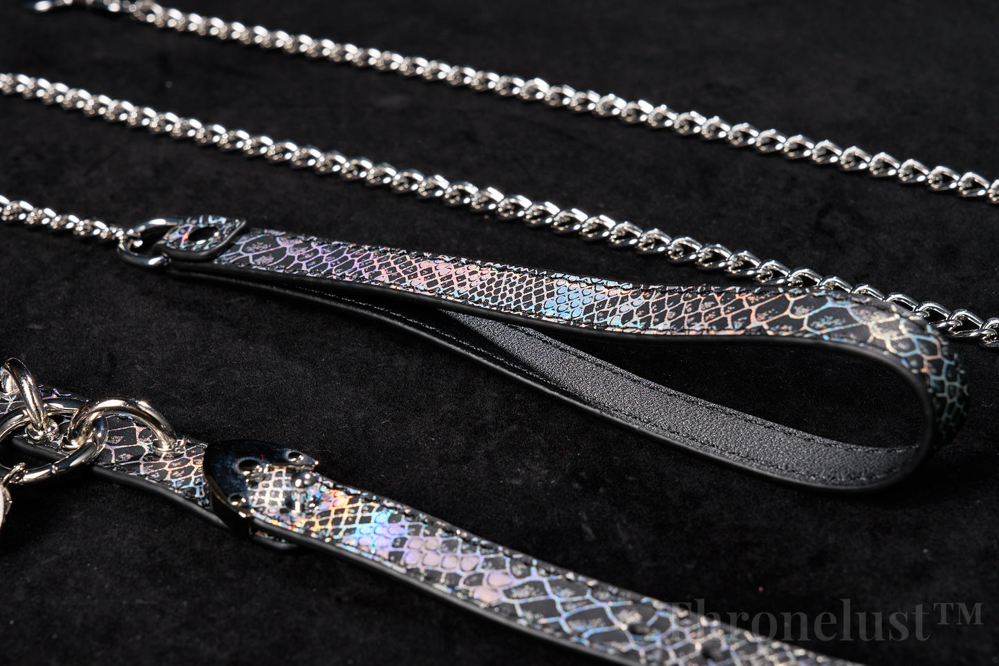 Snake-Pattern PU Leather Collar with Silver Chain Leash – Thronelust™ BDSM Puppy Play