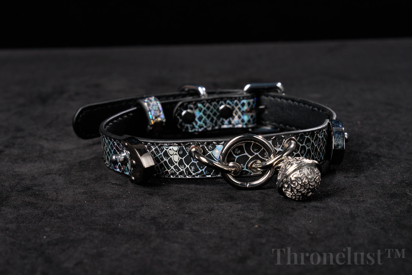 Snake-Pattern PU Leather Collar with Silver Chain Leash – Thronelust™ BDSM Puppy Play