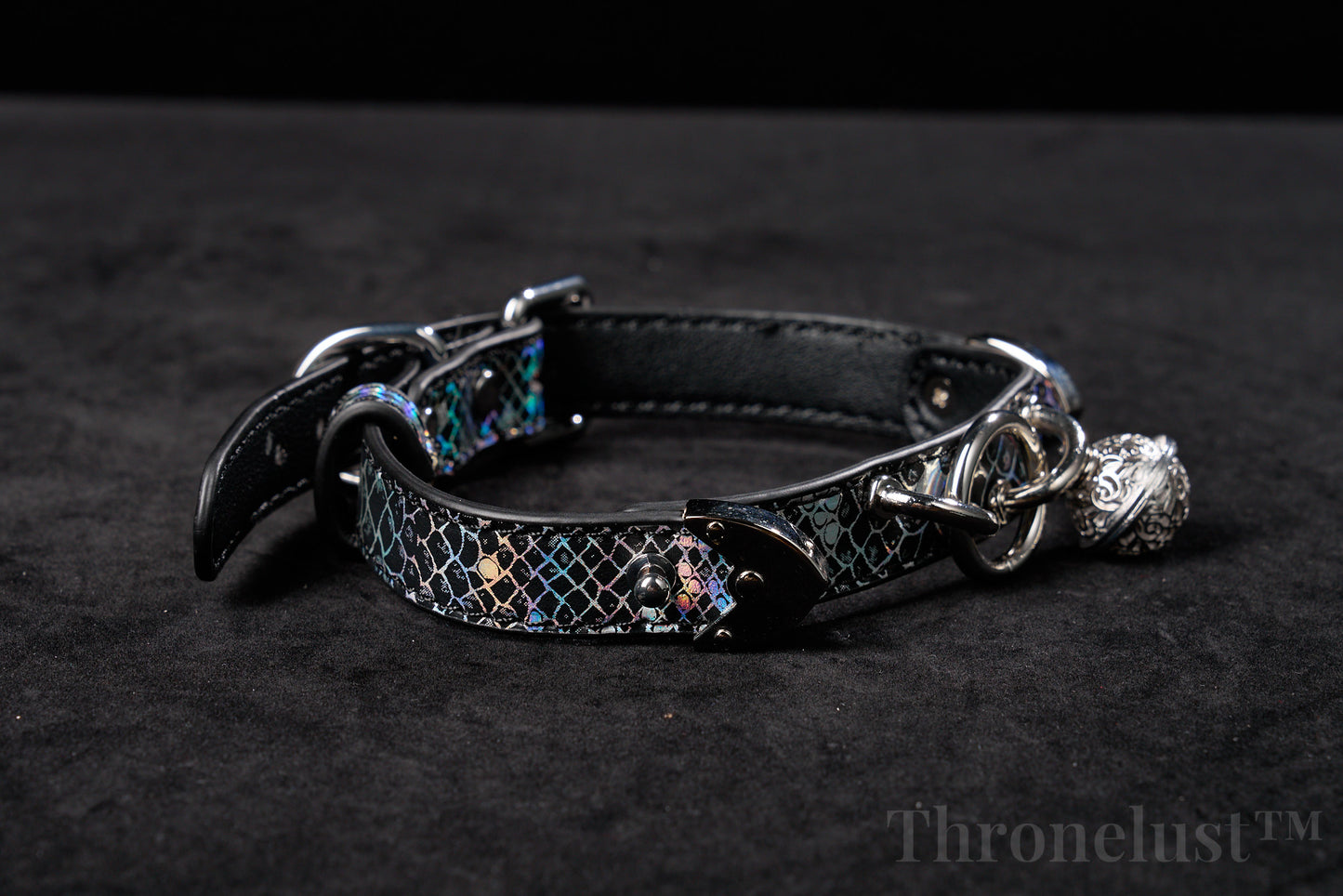 Snake-Pattern PU Leather Collar with Silver Chain Leash – Thronelust™ BDSM Puppy Play