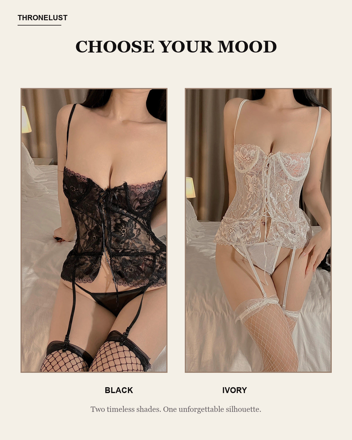 Celeste corset set black and ivory color options
