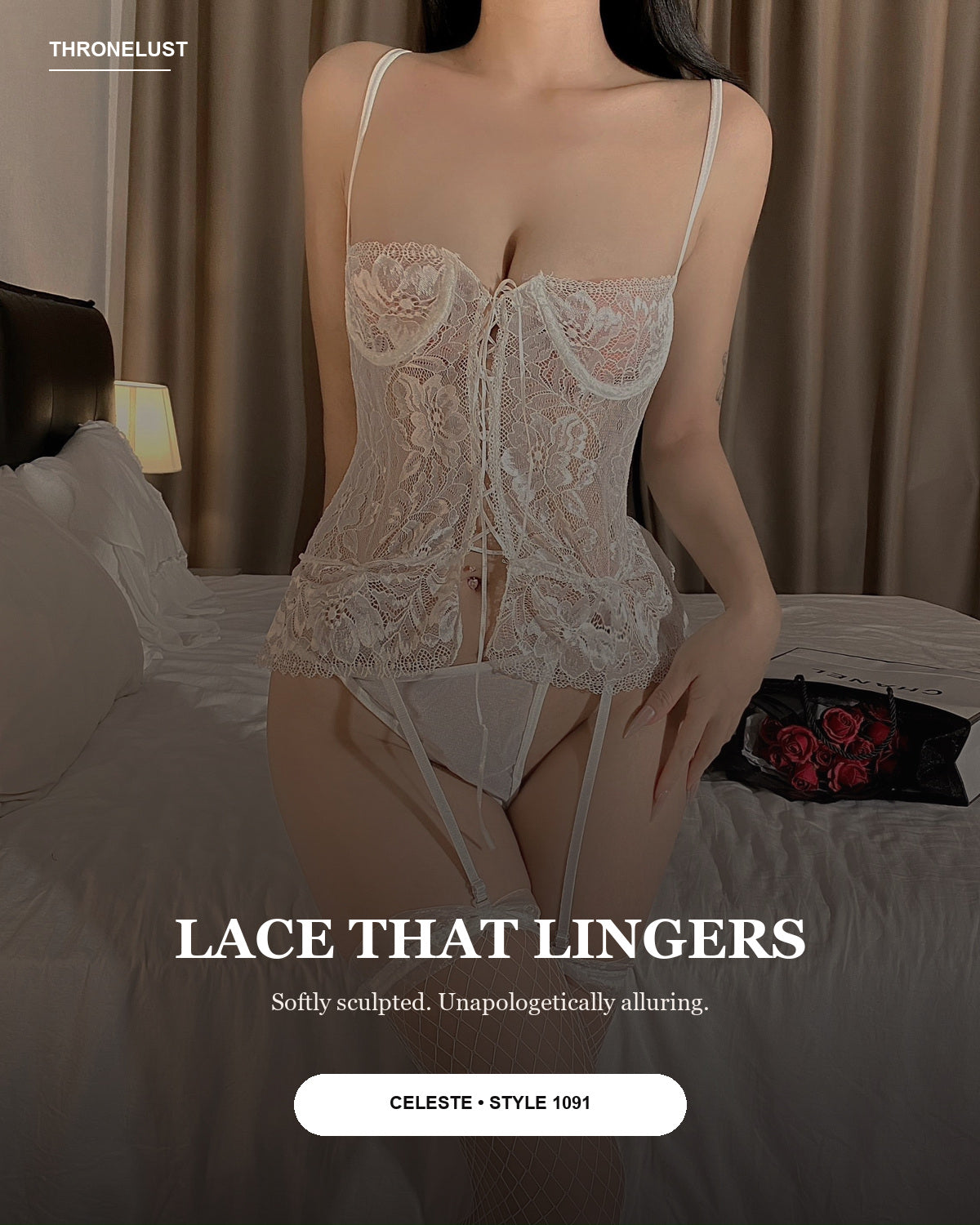 Celeste floral lace garter corset set closing image
