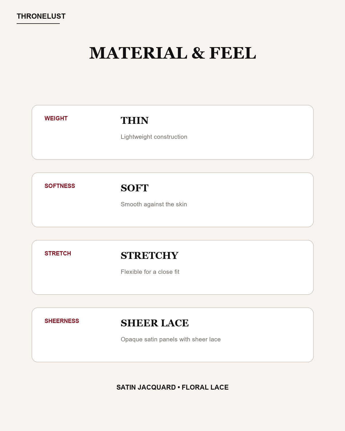 Material and feel guide for the Midnight Bloom satin jacquard and floral lace mini dress.
